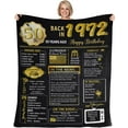 thumbnail image 1 of 50th Birthday Gifts for Women Men Blanket Decorations Happy 1972 50 Year Old Gift Wife Mom Husband Dad Cheers to Years Back in Flannel Throw Black 60''x50'', 1 of 5