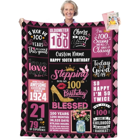 50th Birthday Gifts for Women Personalized Happy Birthday Blanket for Women 1974 Birthday Gifts for Her Ladies Female Mom Daughter Wife Sister Grandma Best Friends Ideas Birthday Decorations Throw