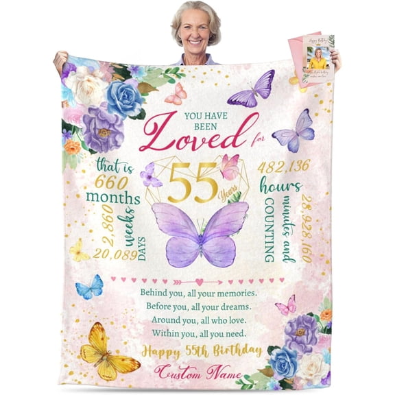 50th Birthday Gifts for Women Personalized Happy Birthday Blanket for Women 1974 Birthday Gifts for Her Ladies Mom Daughter Wife Sister Grandma Best Friends Ideas Birthday Decorations Butterfly Throw