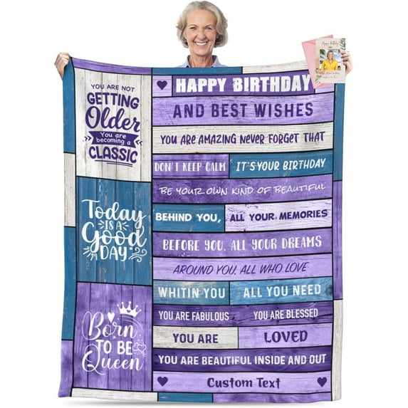 50th Birthday Gifts for Women Personalized Happy Birthday Blanket for Women 1974 Birthday Gifts for Her Mom Daughter Wife Sister Grandma Friends Ideas Birthday Decorations Purple Throw Blanket