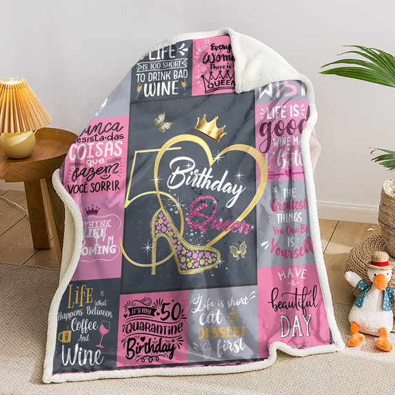 50th Birthday Gifts for Women Sherpa Fleece 47 x 31 Inches Blanket,Black Green Sherpa Blanket,50 Year Old Birthday Gifts,Blanket Gifts for 50th Birthday Women,Soft Lightweight Decor for Sofa