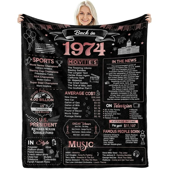 50th Birthday Gifts for Women, 50th Wedding Anniversary Blanket Gifts - Back in 1974-50th Birthday Gifts for her 50 Year Old Gift Ideas 50th Birthday Decorations Throw Blanket 50x60