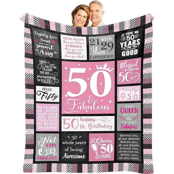 50th Birthday Gifts for Her - Cozy Blanket 50"x60", Unique Decoration Ideas for 50 Year Old Woman, Best Present for Women, Happy Birthday Celebration