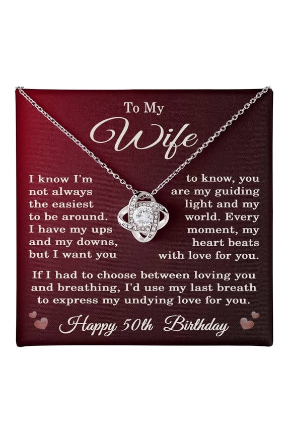 50th Birthday Gifts for Wife - Custom To My Wife 50th Birthday Necklace Jewelry Title: 14K White Gold Finish, Box Choice: Standard Box