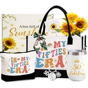50th Birthday Gifts for Women, 6 Piece Sunshine Gift Box Set with Tote Bag Tumbler for Mom Best Friend Sister Wife