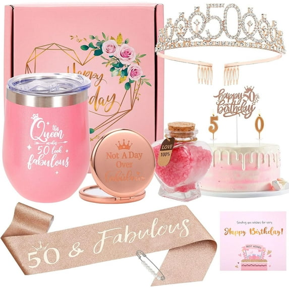50th Birthday Gifts for Women, 9PCS Luxury Gift Basket for Mom Best Friend Sister Girlfriend Wife