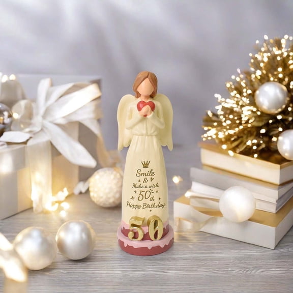 50th Birthday Gift for Her  Angel Figurine with Heart, Elegant Keepsake for Mom, Wife or Best Friend