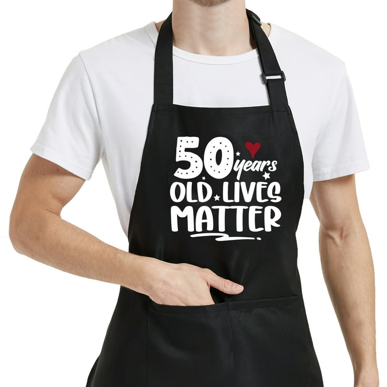 50th Birthday Gifts for Women Men, Funny Chef Grill Aprons with Pockets,  Kitchen Cooking Grilling Apron Decorations for Grandma Grandpa Dad Mom 