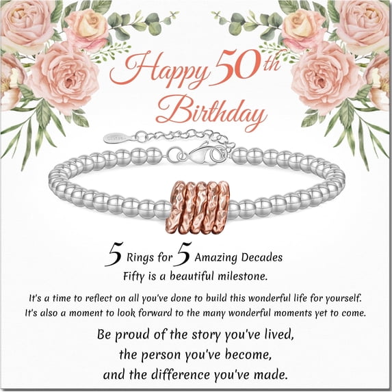50th Birthday Gifts for Women Silver Ring Bracelet Birthday Gifts for Mom Daughter Grandma Sister Friends Coworker