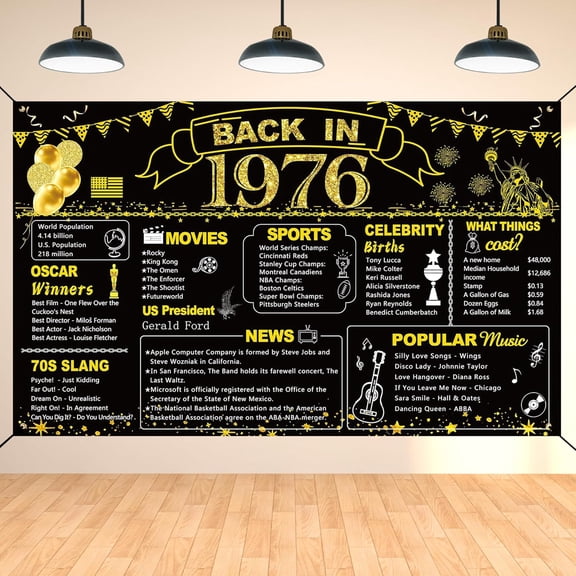 50th Birthday Gold tion, Back in 1976 Banner 50 Year Old Poster Supplies Vintage Backdrop Photography Background for Men & Women Class Reunion Decor