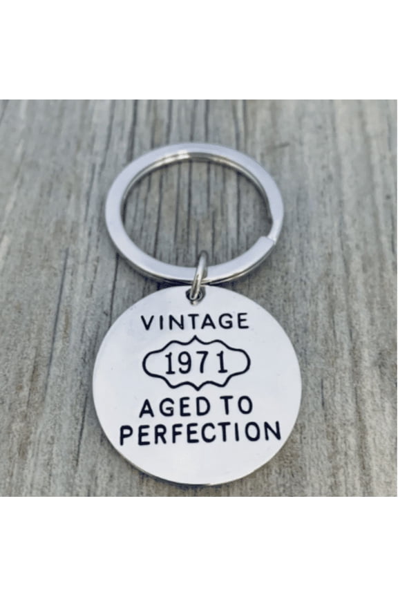 50th Birthday Keychain, 1971 Aged to Perfection Unisex Gift, Funny 50th Birthday Gift Idea