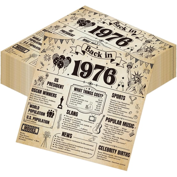 50th Birthday Party Decorations - 50 Pcs Vintage Newspaper Back in 1976 Paper Decorative Napkins Set Disposable Happy Cheers to 50 Year Old Dinner Cocktail Decor Supplies for Men Women Guest