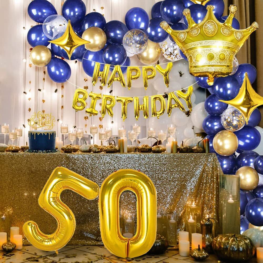 50th Birthday Party Decorations-Happy Birthday Banner Gold Number ...