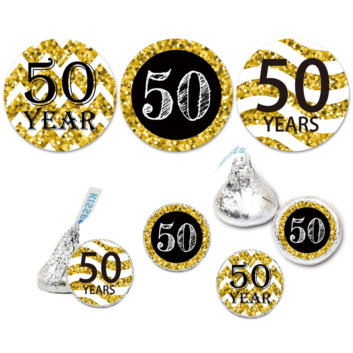 50 Black And Gold Happy Birthday Stickers - 2 Inch Round Labels For Party Favors & Decor