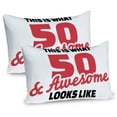 thumbnail image 1 of 50th Birthday Pillow Sham Set of 2, 50 Cool Fun HWritten Style Happy Cheer Slogan, Quality Microfiber Bedding Item for All Seasons, 26" x 20", Red Black White, by Ambesonne, 1 of 3