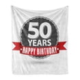 thumbnail image 1 of 50th Birthday Soft Flannel Fleece Throw Blanket, Retro Style Red Ribbon in Classical Old Fashioned Celebratory Design, Cozy Plush for Indoor and Outdoor Use, 60" x 80", Grey Red White, by Ambesonne, 1 of 6