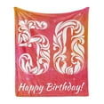 thumbnail image 1 of 50th Birthday Soft Flannel Fleece Throw Blanket, Vibrant Backdrop Font Floral Swirls and Stars Artwork Print, Cozy Plush for Indoor and Outdoor Use, 50" x 60", Pink Orange White, by Ambesonne, 1 of 5