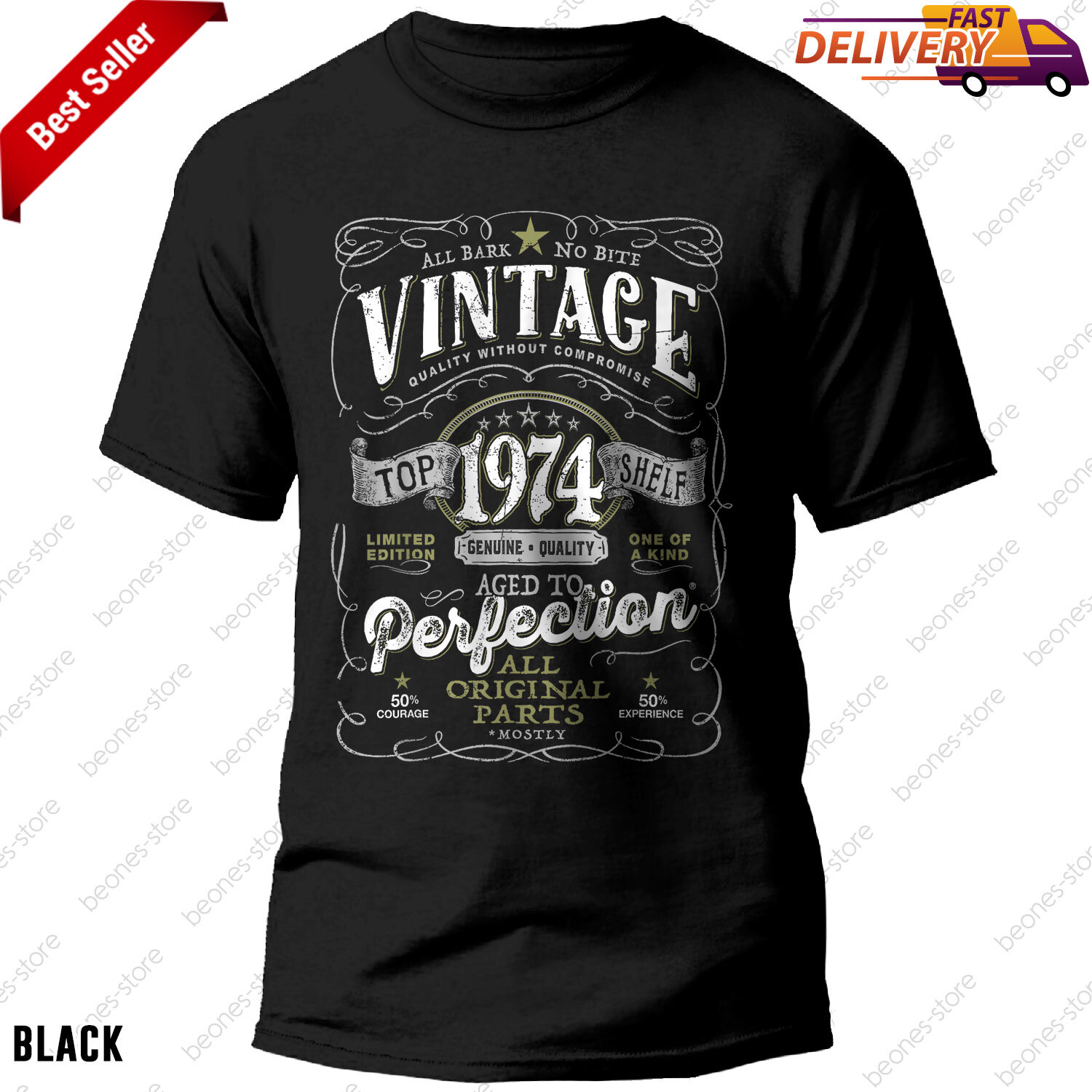 T-shirt Homme 51 Ans - Vieilli À La Perfection 1974 - Idée Cadeau Anniversaire - 100% Coton - Fabriqué En France