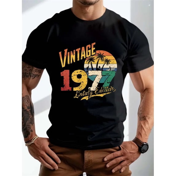 50th Birthday T-Shirts Men Vintage 1974 Shirt Graphic Fifty Birthday Shirs Casual Birthday Gifts Blouse Tops Black XL