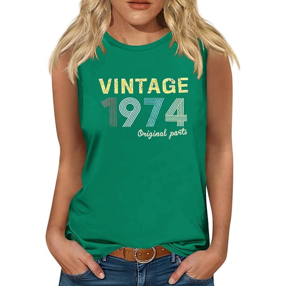 50th Birthday Tank Tops for Women Vintage 1974 Graphic Party T-Shirts Sleeveless Crewneck Cute Gifts Tees