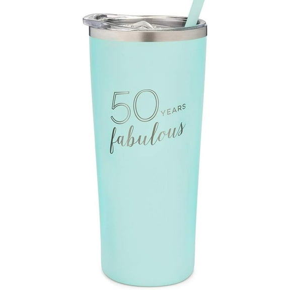 50th Birthday Tumbler - 50 Years Fabulous - Stainless Steel Tumbler Cup with Straw and Lid - Insulated Mug for Mom Birthday - 50th Birthday Party Favors - Best Friend Gift - Woman Turning Fifty