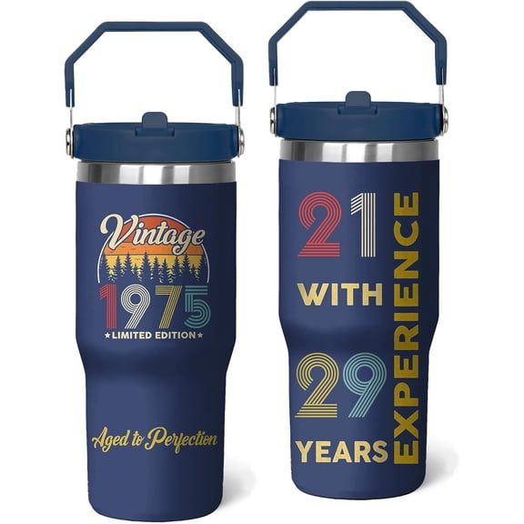 50th Birthday Tumbler with Handle & Straw, 50 Year Old Gifts for Men, 40 Oz Stainless Steel 50th Birthday Cups Mens 50 th Birthday Gift Ideas Him, 1975 Cool Gifts for 50 Year Old Man