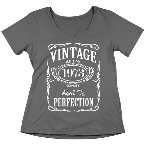 50th Birthday VINTAGE 1973 Women's V-neck, L, Charcoal