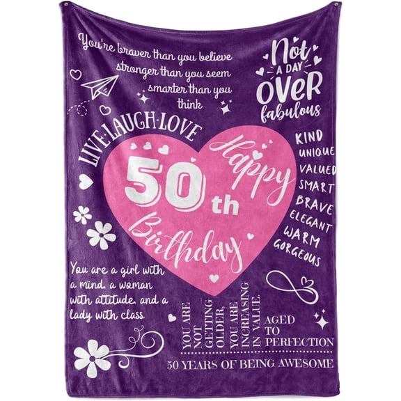 50th Birthday Women Bed Flannel Fleece Plush Blankets, Thank You Presents for Women, Female, Friends, Ideal for Mom, Teacher, Boss Lady, 50x60in Fleece Blanket