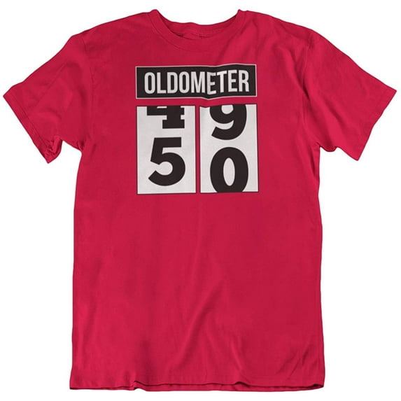 50th Birthday or Anniversary Vintage Oldometer T-Shirt Gifts for Men & Women Red