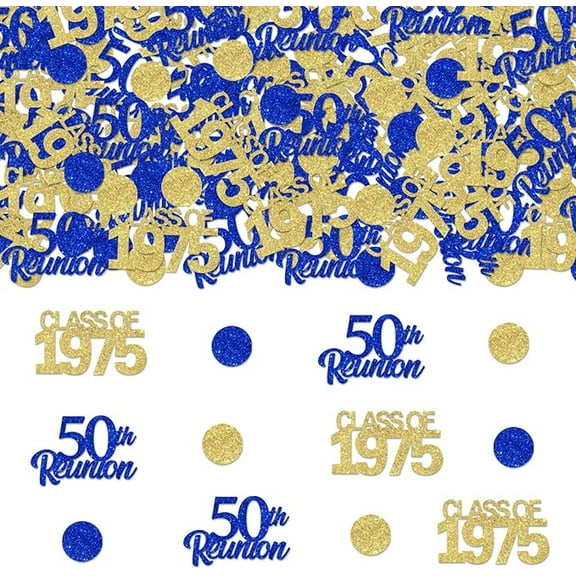 50th Class Reunion Decoration Blue & Gold 200PCS Class Of 1975 Table Confetti for High School 50 Year Reunion Party