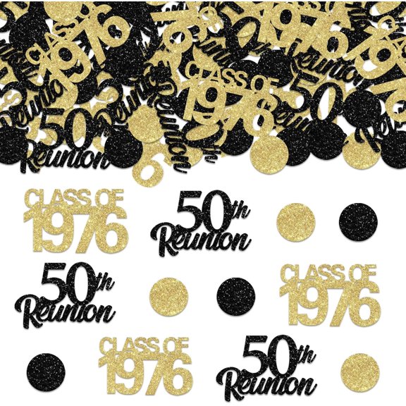 50th Class Reunion Decorations - Class Of 1976 - Gold & Black Confetti - 200 Pieces