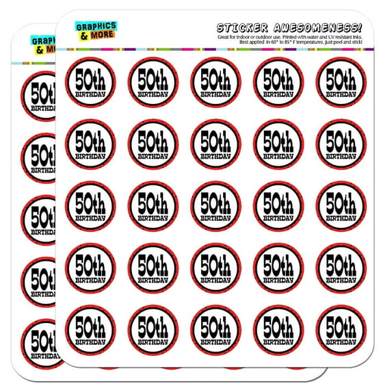 50th Fiftieth Birthday Red Black Polka Dots 1" Scrapbooking Crafting Stickers