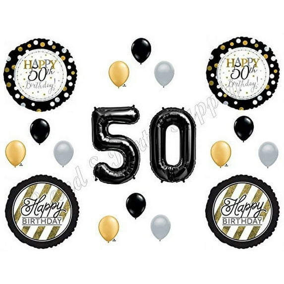 50th Fifty Happy Birthday Party Balloons Decoration Supplies Over The Hill Black