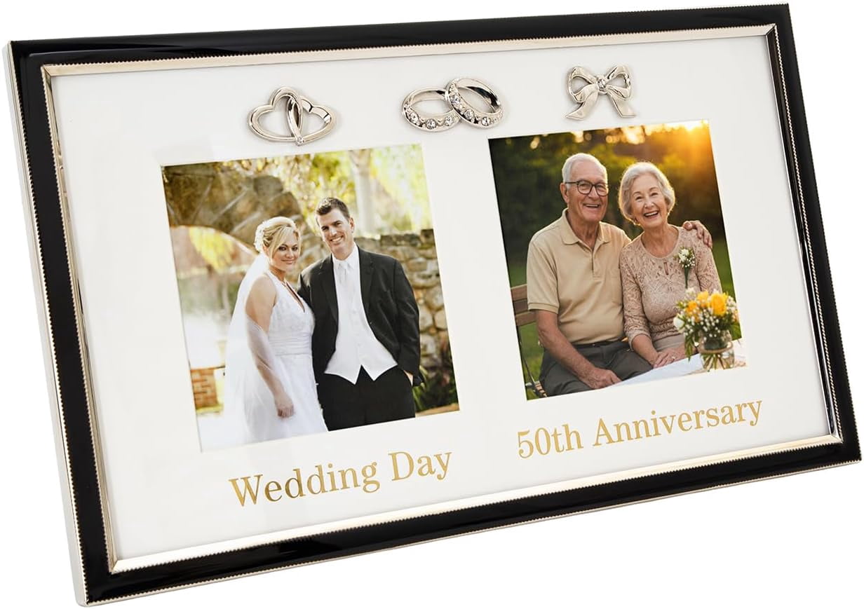 50th Golden Anniversary and Wedding Day Picture Frame in Silver and ...