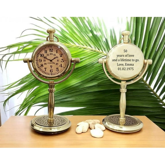 50th Golden Wedding Anniversary Desk Clock  Custom Engraved Gift for Husband, Wife, or Beloved Parents