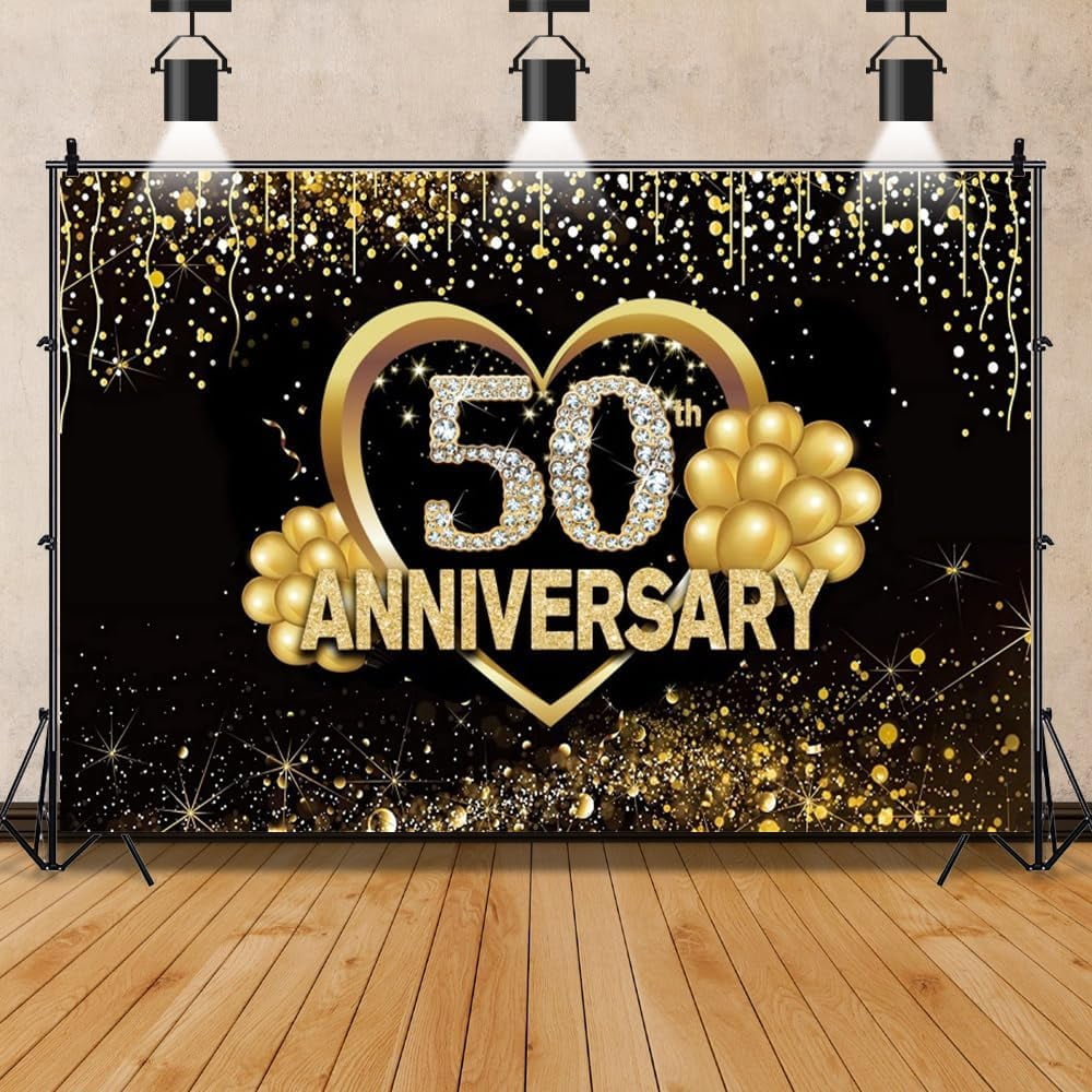 50th Wedding Anniversary Backdrop Black Gold Spots Diamond 50th ...
