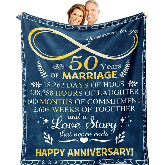 50th Wedding Anniversary Blanket Gifts,Gift for 50th Wedding Anniversary,Golden 50 Years of Marriage Gifts,Best 50th Gifts Ideas for Couples,Women,Parents, Grandparents, Dad, Mom 80"x60"