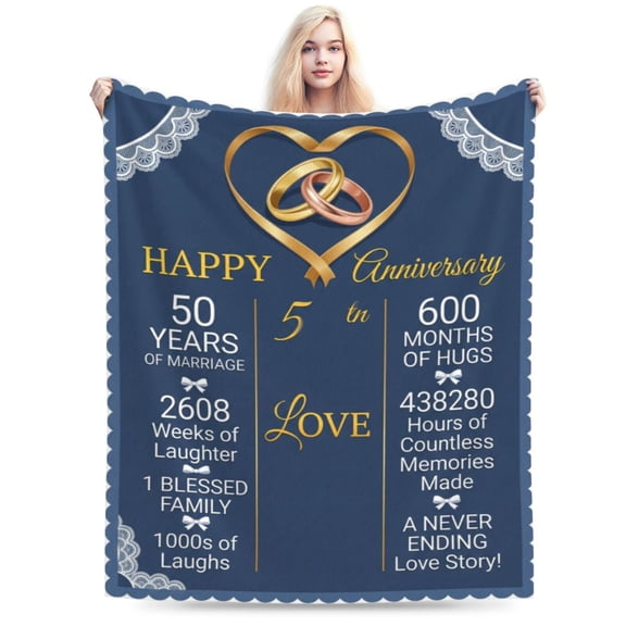 50th Wedding Anniversary Blanket, Romantic Couple Flannel Throw Blanket, Super Soft Cozy Warm Blanket for Home Decor, Anniversary Gift for Husband Wife 50x40