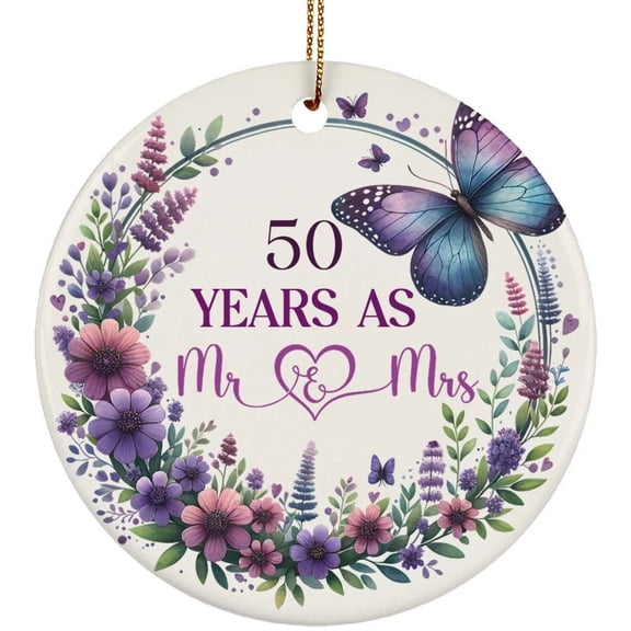 50th Wedding Anniversary Ceramic Ornament, 50 Years As Mr & Mrs Wreath Christmas Gift