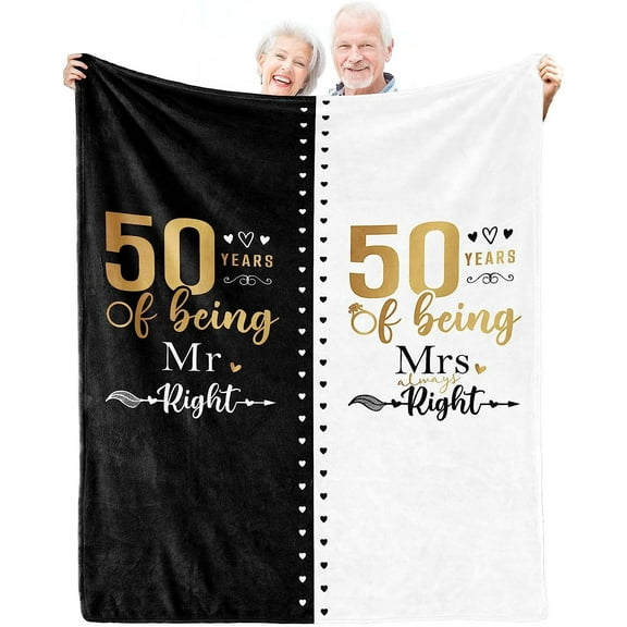 50th Wedding Anniversary for Couples Golden 50th Anniversary for Parents 50 Years of Being Mr. Right Mrs. Always Right Gift Wedding Anniversary Blanket Gifts for Husband Wife Parents Grandparents