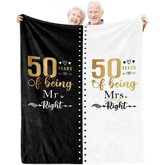 50th Wedding Anniversary for Couples Golden 50th Anniversary for Parents 50 Years of Being Mr. Right Mrs. Always Right Gift Wedding Anniversary Blanket Gifts for Husband Wife Parents Grandparents