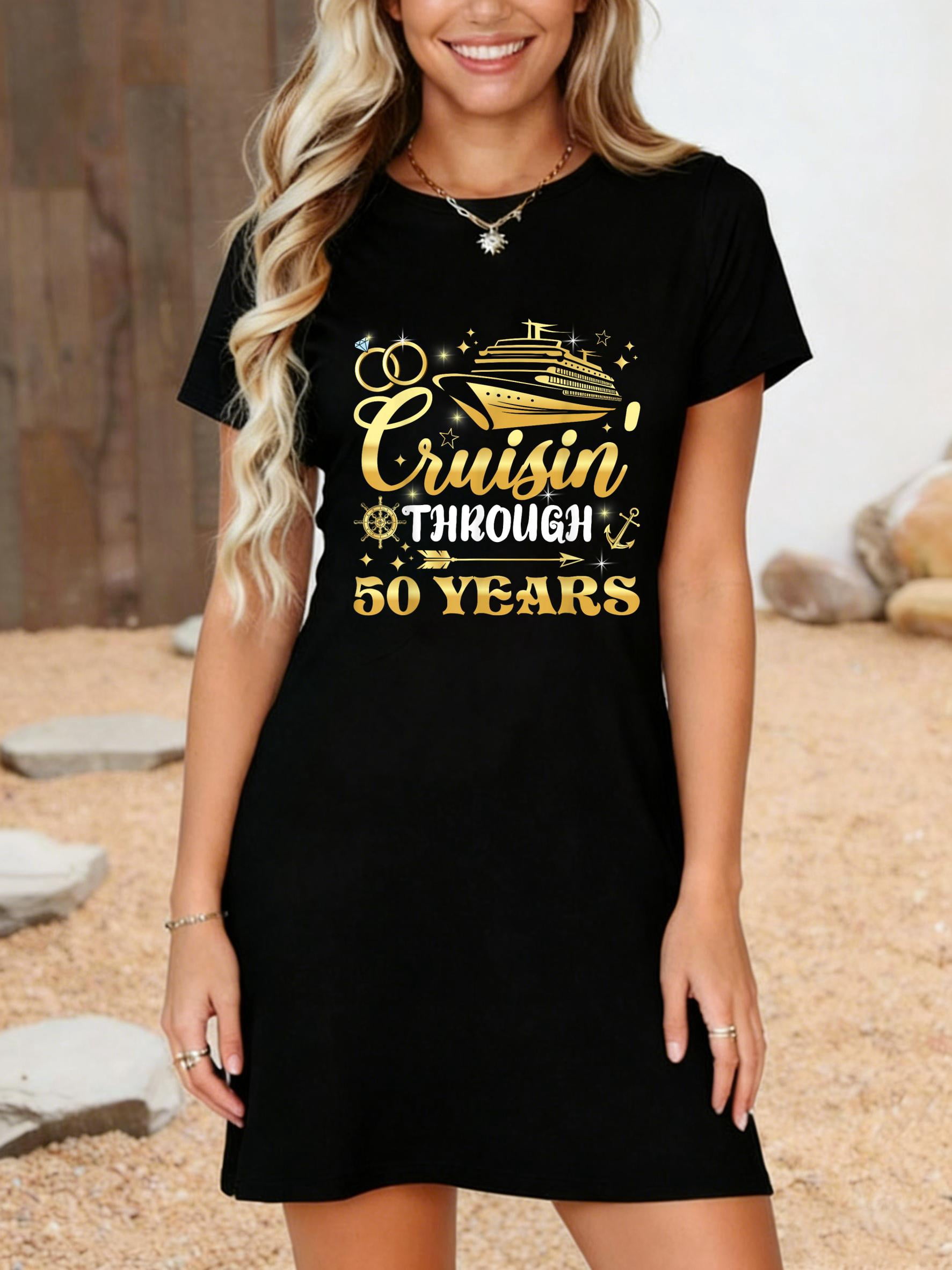LGY 50th Wedding Anniversary Cruise Matching Cruising T-Shirt Dress Summer Vacation Dress Casual Resort Wear, Women's, Size: Large, Black