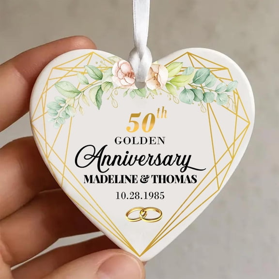 50th Wedding Anniversary Gift Ceramic Ornament Flat 2D Printed, Personalized Ceramic Ornament, Golden Anniversary Keepsake, Gift For Wife, Couple Gift