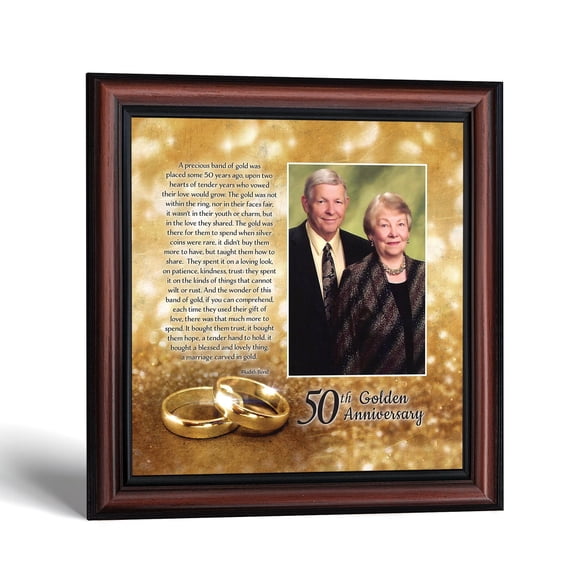 50th Anniversary Photo Frame, Bands of Gold Keepsake for Parents