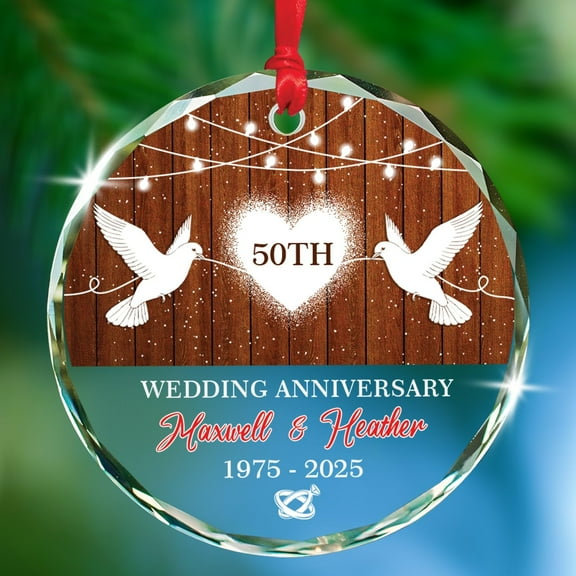 50th Wedding Anniversary Glass Ornament Xmas, Personalized Mr & Mrs 50 Years Married Ornament, 50th Christmas Together Glass Keepsake Gift for Wife Husband, Custom Names Couple Married Ornaments 2025