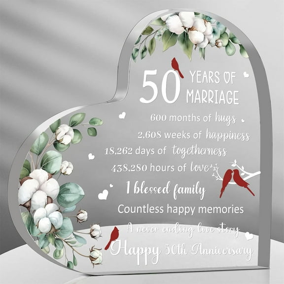 50th Wedding Anniversary Heart Keepsake Decorations 3.9 Inch 50 Year Anniversary Acrylic Plaque Gift for Couples Wedding Gifts for Her Him Happy 50th Anniversary Husband Wife Gifts (50TH)