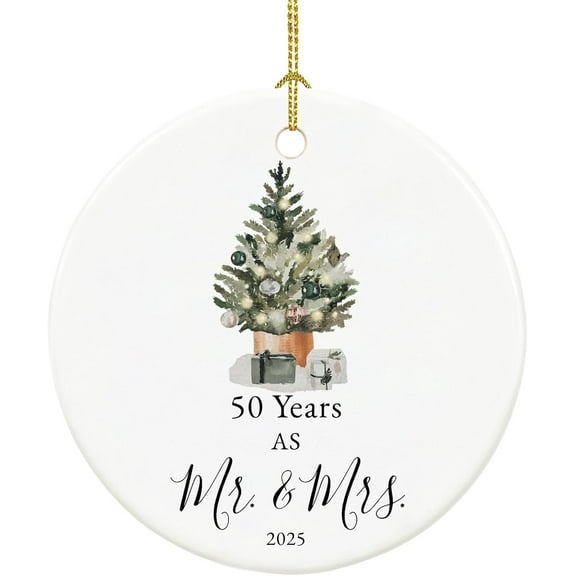 50th Wedding Anniversary Ornament 2025, Golden Anniversary Ceramic Keepsake Gift for Couple or Parents