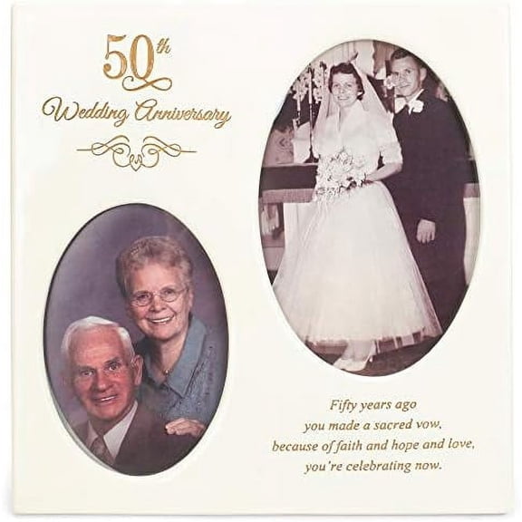 50th Wedding Anniversary Oval Double Picture Resin Stone Picture Frame$$Home Decor, Kitchen, & Other