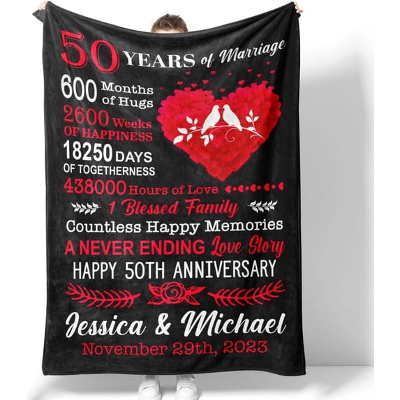 50th Wedding Anniversary Personalized Blankets Gifts for Couples Husband Wife Dad Mom Grandma Grandpa Throw Blanket 50 Years of Marriage Anniversary Celebration Gift Ideas Cozy Fleece Sherpa Blanket