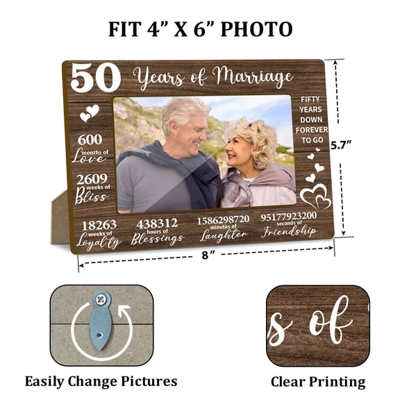 50th Wedding Anniversary Photo Frame 4x6 Inch Wooden Keepsake Home Office Desktop Decoration -011